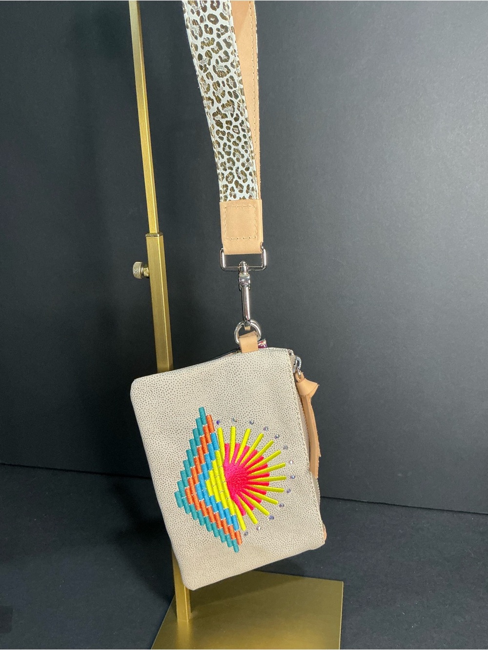 Consuela Beige Embroidered Crossbody Wristlet